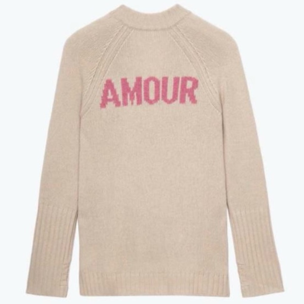 NWT Zadig & Voltaire 100% Merino Wool Valmy We Amour V Neck Sweater Small - Picture 5 of 14